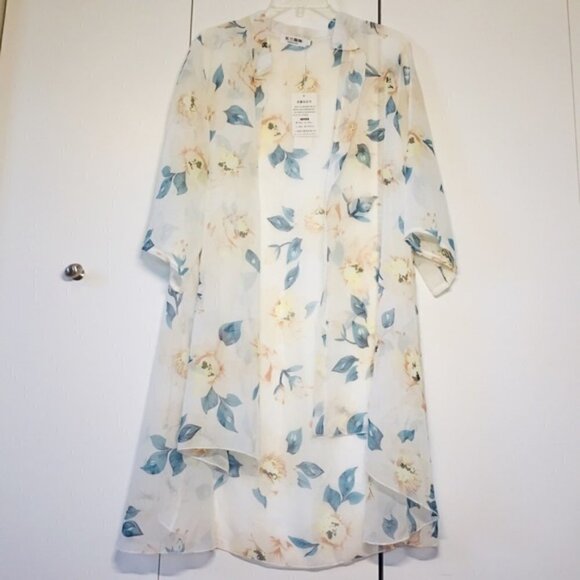 Boho Yellow/Creme Green Floral White Duster Kimono - Picture 3 of 13